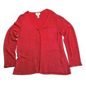 Talbots Coral Red‎ Knit Cardigan Sweater One Button V-Neck Made in Italy L
